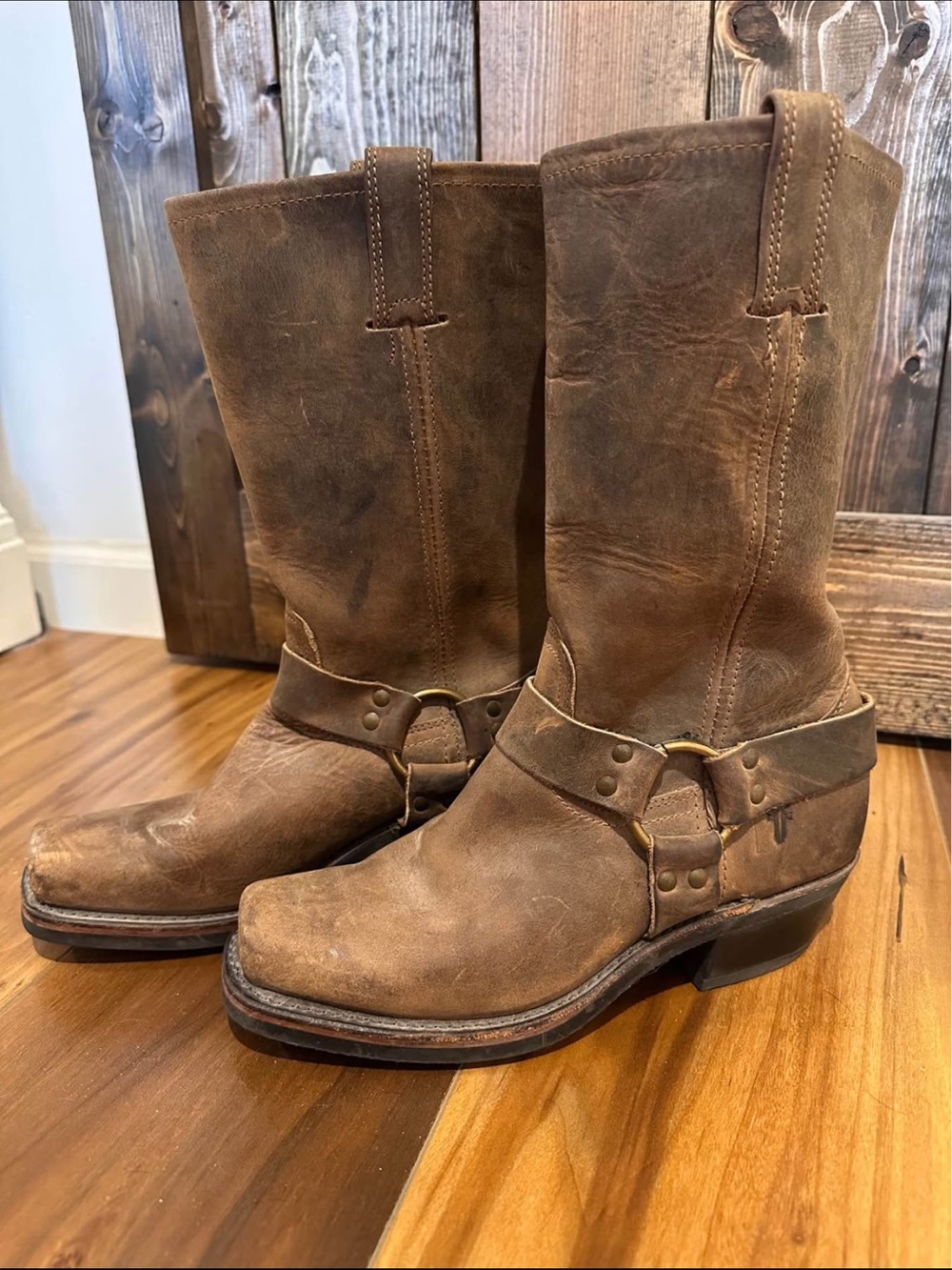 Frye Harness 12R Brown Leather Boots Women's Size 8.5 GREAT Condition Square Toe
